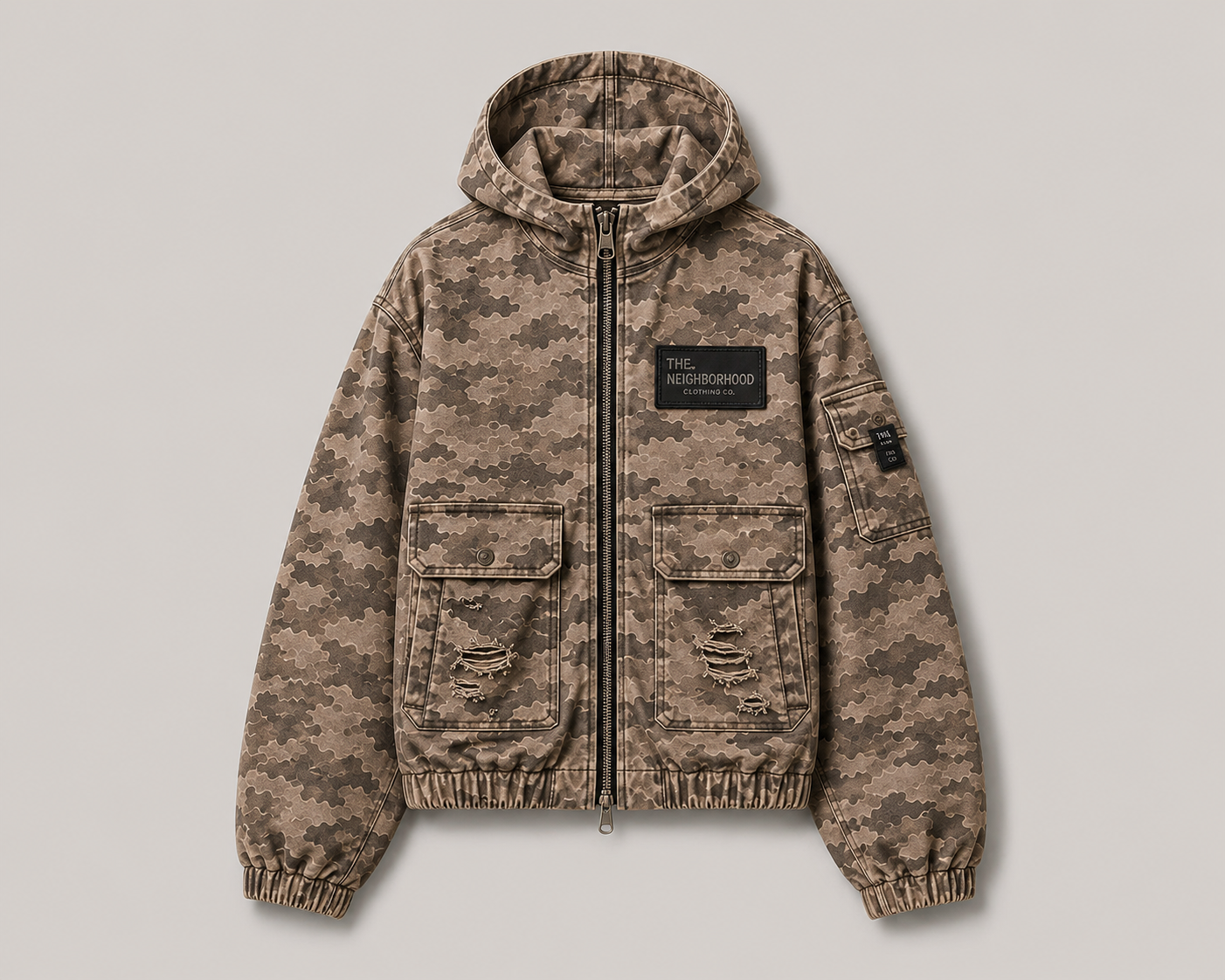 Workwear-Inspired Hooded Camo Jacket