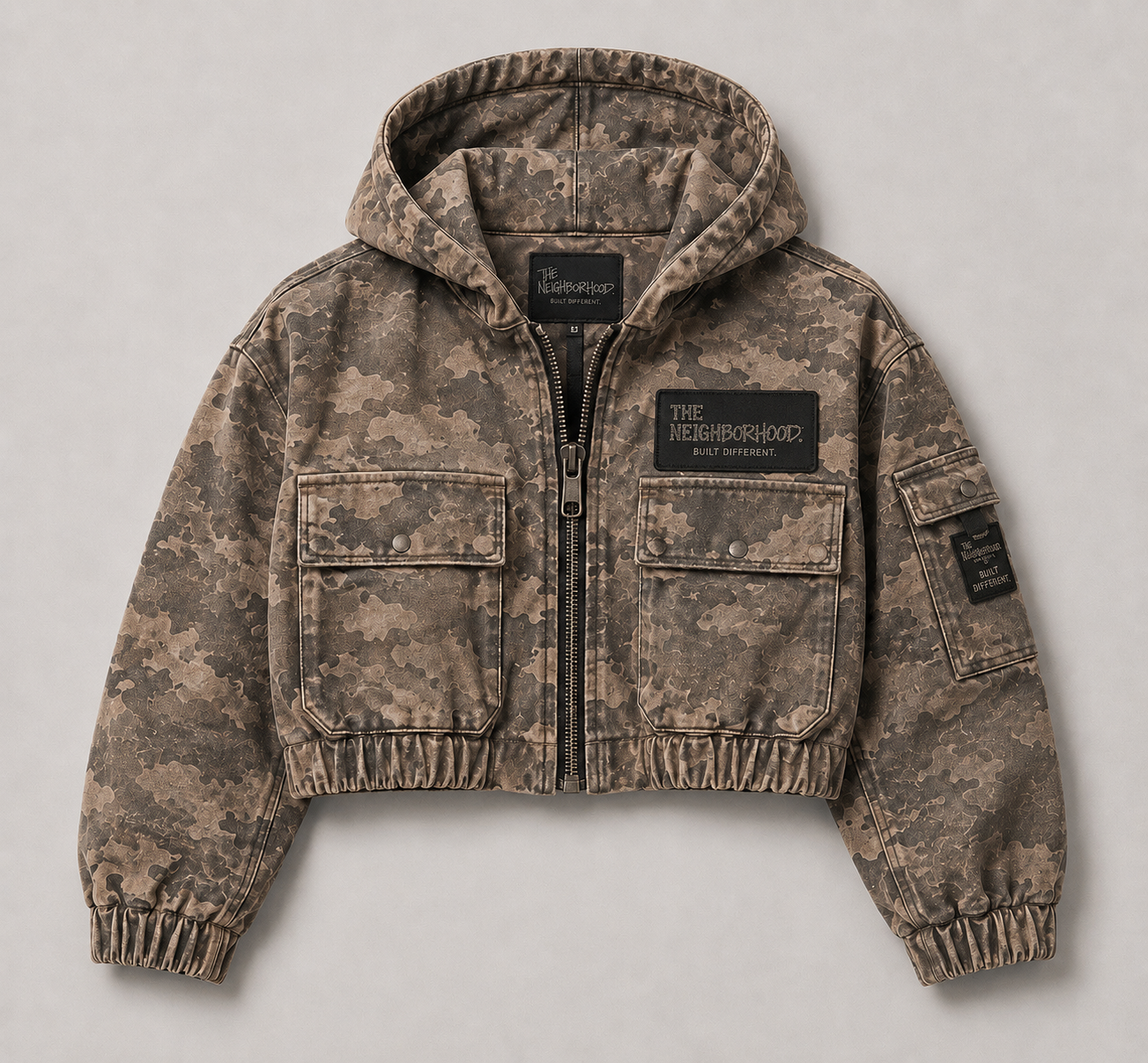 Cropped Camo Bomber Jacket