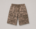 Washed Paneled Frayed-Hem Camo Cargo Shorts